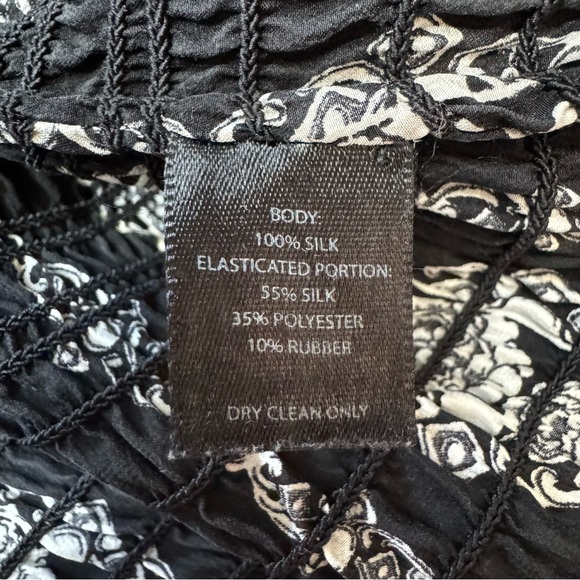 White House Black Market 100% Silk Floral Surplice Smocked Blouse Top Medium - Picture 11 of 11